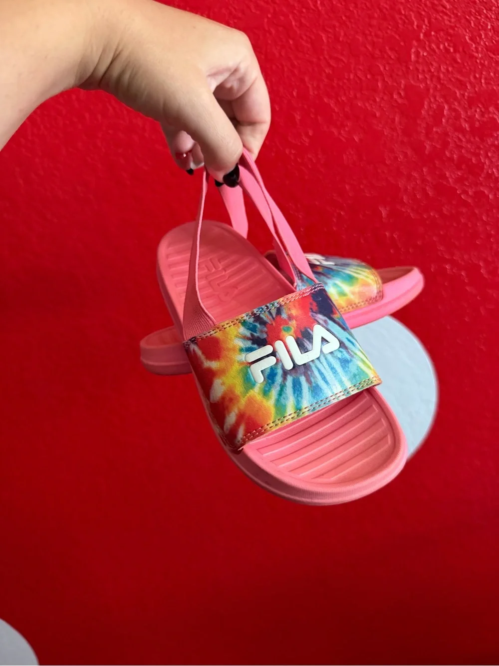 Fila Kids Pink Tie-Dye Strap Slide Sandals